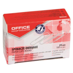 Spinacze OFFICE PRODUCTS okrągłe  25mm 100szt. srebrne-139224