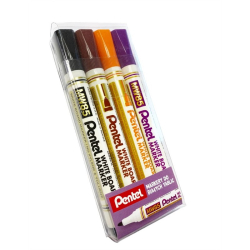 Marker PENTEL do tablic MW85W kpl.4szt. WA4AEFVPL Kolory tuszu: czarny, brązowy, pomarańczowy, fioletowy