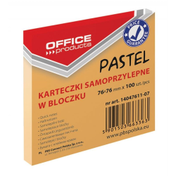 Karteczki samoprzylepne OFFICE PRODUCTS 76x76mm pastelowe pomarańczowe