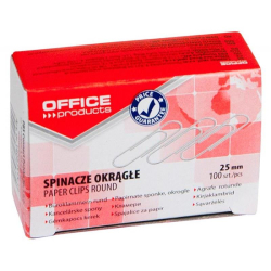 Spinacze OFFICE PRODUCTS okrągłe  25mm 100szt. srebrne