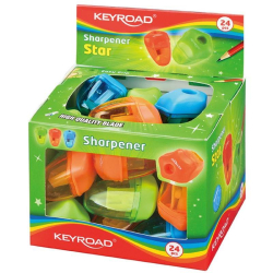 Temperówka KEYROAD Star plastikowa pojedyńcza z pojemnikiem pakowane na displayu mix kolorów-235930