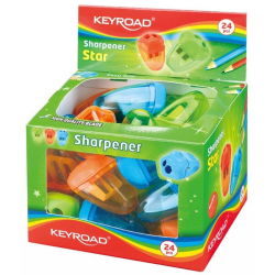 Temperówka KEYROAD Star plastikowa podwójna z pojemnikiem pakowane na displayu mix kolorów-235942