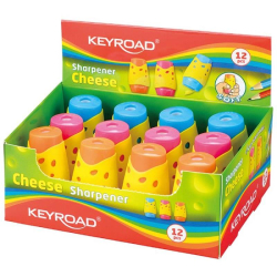 Temperówka KEYROAD Cheese plastikowa podwójna z pojemnikiem pakowane na displayu mix kolorów-235961