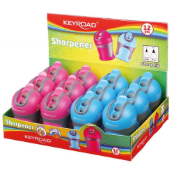 Temperówka KEYROAD Color Mate plastikowa podwójna z pojemnikiem ostrzenie w szpic pakowane na displayu mix kolorów-23