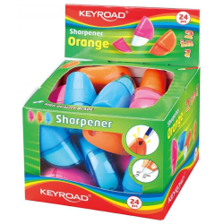 Temperówka KEYROAD Orange plastikowa pojedyńcza z gumką pakowane na displayu mix kolorów-235986