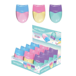 Temperówka KEYROAD Wave plastikowa podwójna z pojemnikiem pakowane na displayu mix kolorów pastelowych-236476