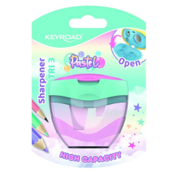 Temperówka KEYROAD plastikowa pastel potrójna z pojemnikiem blister mix kolorów