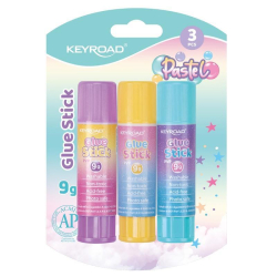 Klej w sztyfcie KEYROAD Pastel PVP 9g 3 szt. blister mix kolorów
