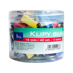 Klipy do papieru TETIS kolorowe 19mm 40szt. GK002-B