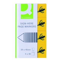 Zakładki indeksujące Q-CONNECT Sign-here papier 20x45mm 4x40 kart. - żółty