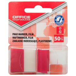 Zakładki indeksujące OFFICE PRODUCTS PP 25x43mm 1x50 kart.  czerwone