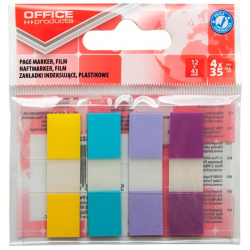 Zakładki indeksujące OFFICE PRODUCTS PP 12x43mm 4x35 kart.  mix kolorów pastel