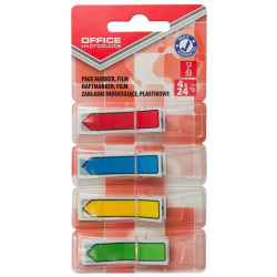 Zakładki indeksujące OFFICE PRODUCTS PP strzałka 12x43mm 4x24 kart.  mix kolorów