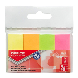 Zakładki indeksujące OFFICE PRODUCTS 20x50mm 4x40 kart.  mix kolorów neon